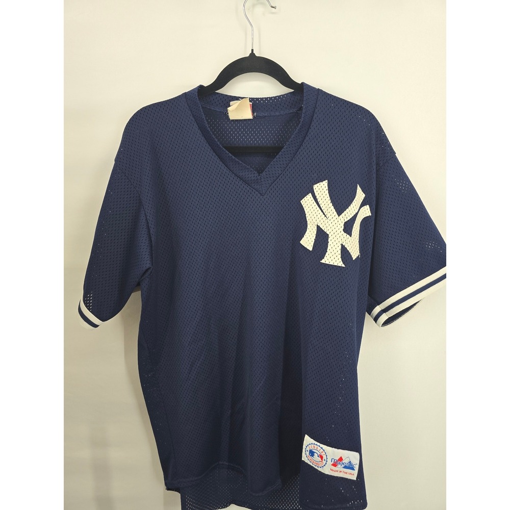Vintage Majestic New York Yankees MLB Mesh Jersey Navy Blue Mens Large USA Made